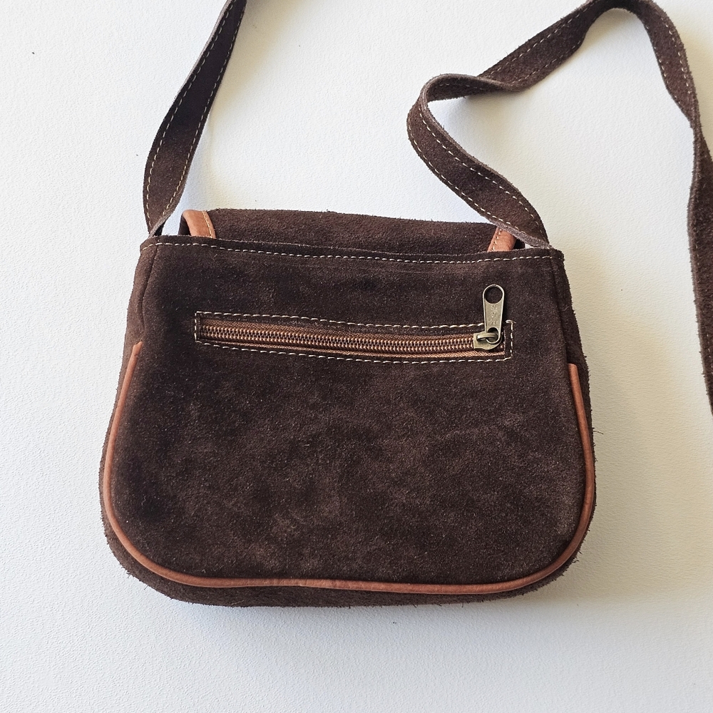 Boho Suede Embroidered Crossbody Purse | Floral Tassel Small Bag - Picture 4 of 11